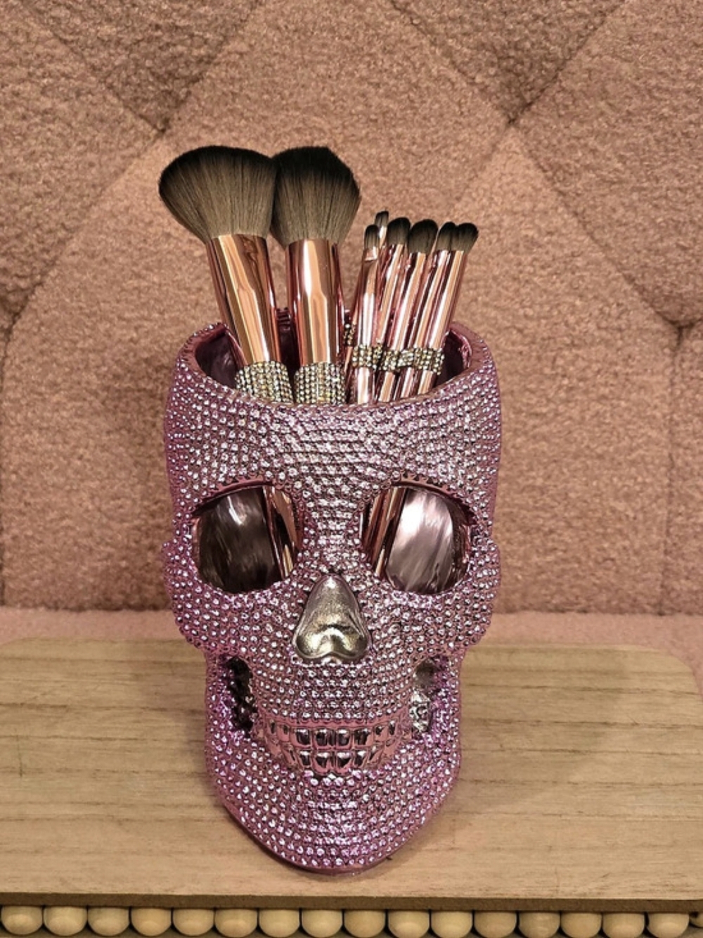 Pink Skull Makeup Brush Holder & Brushes set-Pink Makeup Brush Set